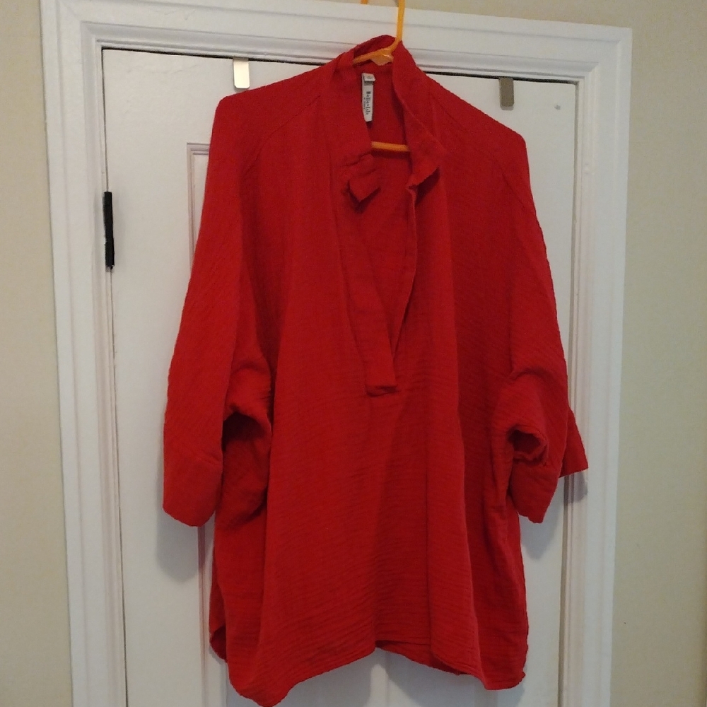 Torrid Red Boxy 3/4 Sleeve And Collar Top